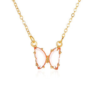 Butterfly Faux Crystal Women's Necklace in Pink